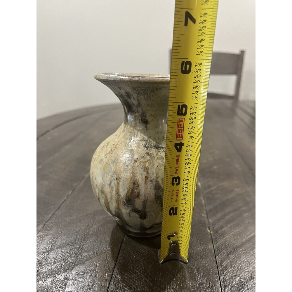 Vtg Dempsey Carpenter Stoneware‎ Fluted Vase Tan Grey Speckled Signed 1992 5.5” - Picture 7 of 8